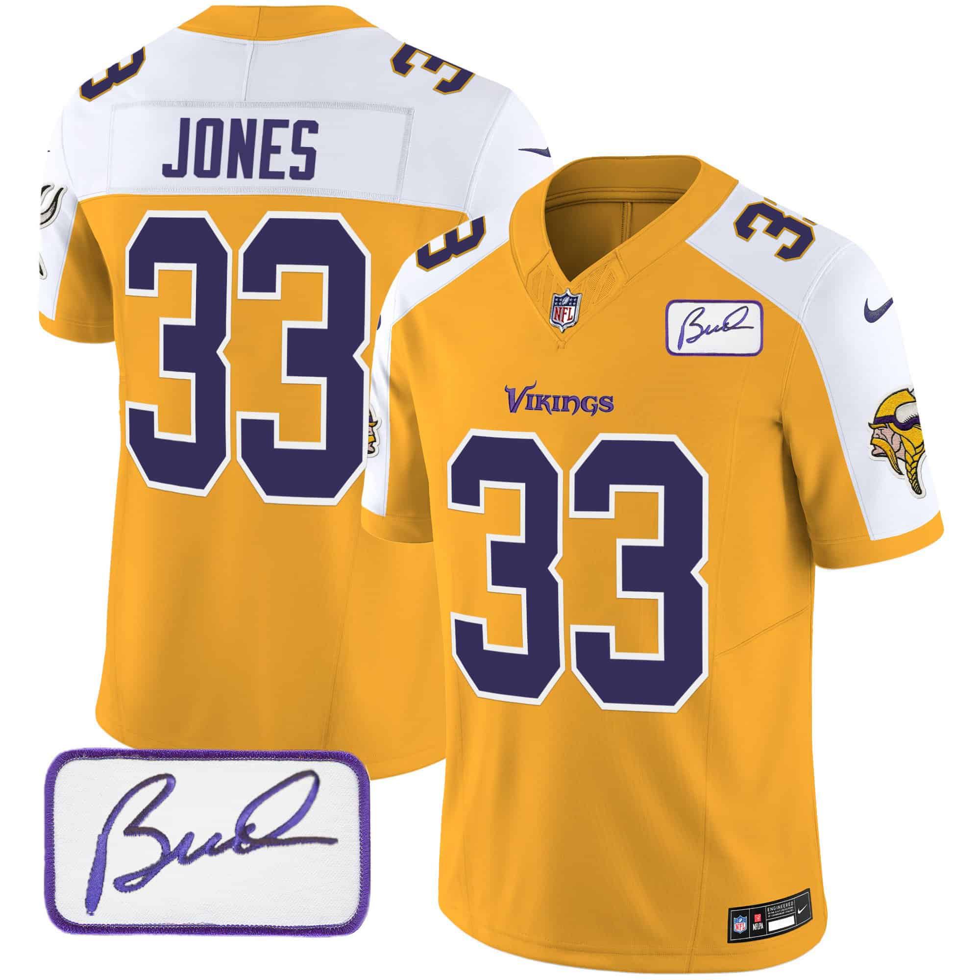 Men Minnesota Vikings 33 Jones Yellow 2024 Nike Bud Grant Patch Classic Limited NFL Jersey